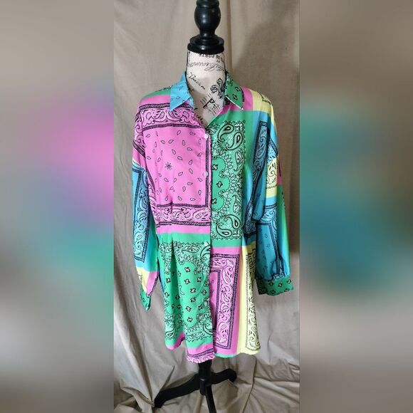 NWOT! Paisley Bandana Long Sleeve Shirt Dress. Size 0X - Picture 2 of 11